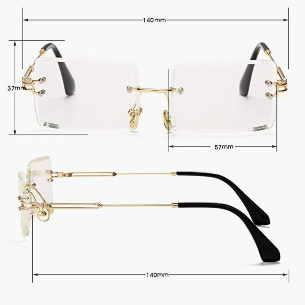 Retro Clear Ombre Rimless Rectangle Square Sunglasses Vintage Shades - Picture 5 of 5